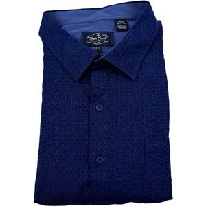 Nat Nast Blue Silk Cotton Diamond Check Short Sleeve Button Shirt Men's Size 2XL